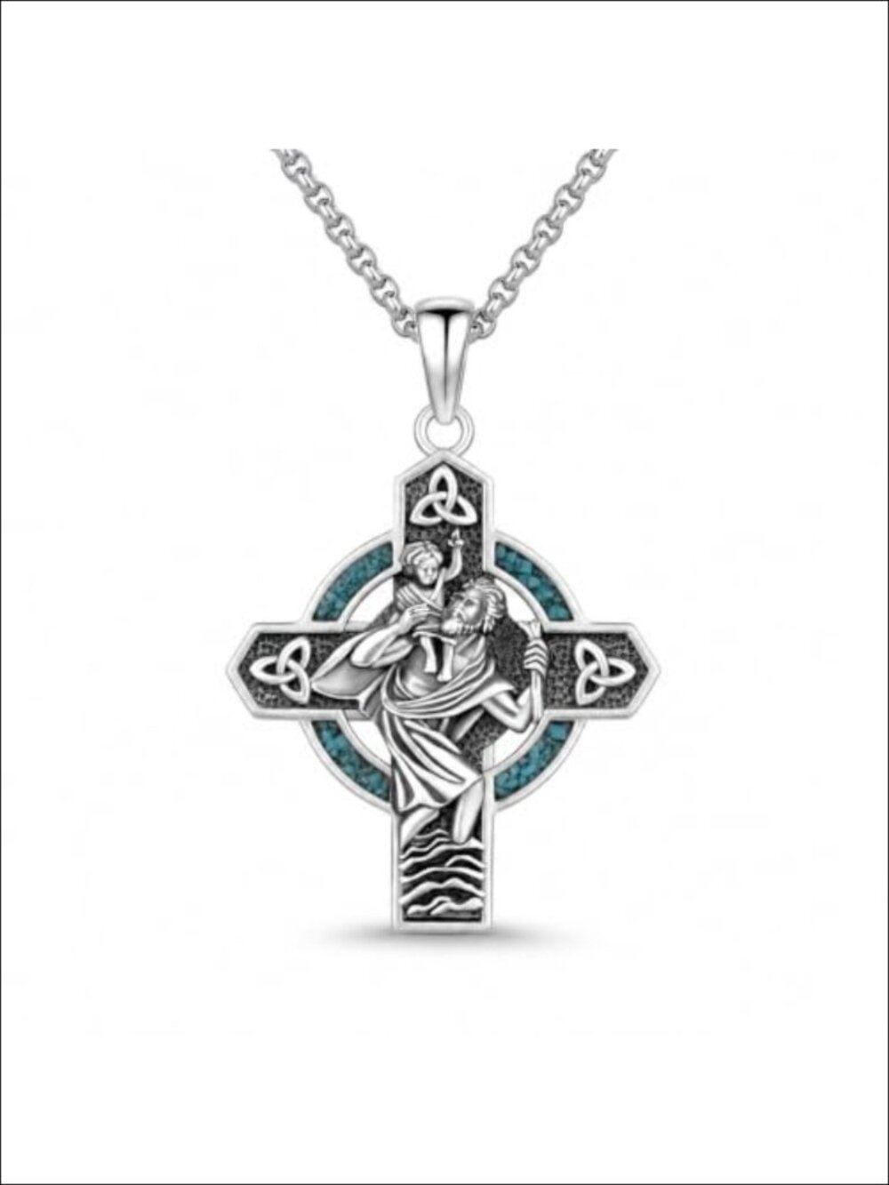 14K Gold Plated Saint Christopher Cross Pendant Necklace Celtic Traveler